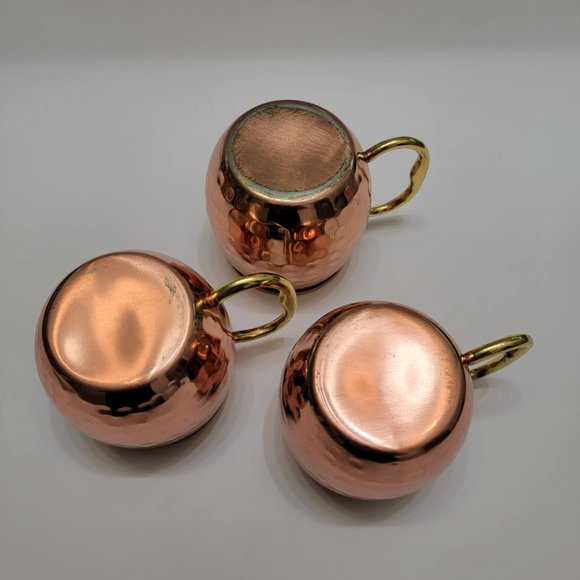 Hammered Copper Moscow Mule Mugs Brass Handles Set Of 3 Pre Owned - Picture 5 of 5